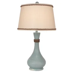 Weathered Atlantic Grey Smooth Genie Bottle Table Lamp W/ Rope Accent