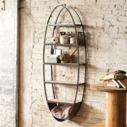 Metal And Wood Oval Wall Shelf