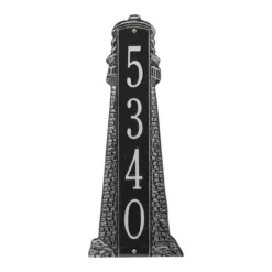 Large Lighthouse Vertical House Number Plaque - Black & Silver