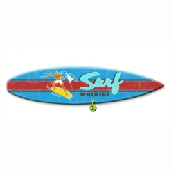 Blue With Red Stripe Surfboard Wood Personalized Sign - 12 X 44