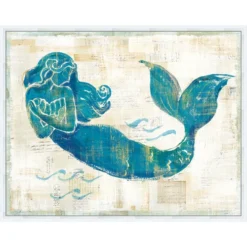 Blue Mermaid Wave Framed Canvas