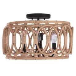Natural Rattan Semi Flush Mount Light