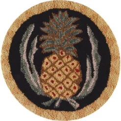 Golden Pineapple Hooked Wool Chair Pad