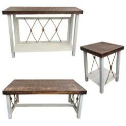 Mariner's Table Set With Square End Tables & Wood Top (4pcs)