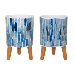 Elegant Blue Pots With Legs - Set Of 2