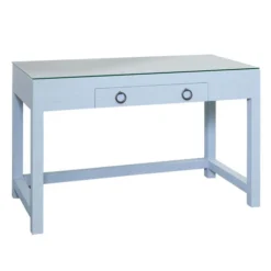 Powder Blue Raffia Glass Top Desk
