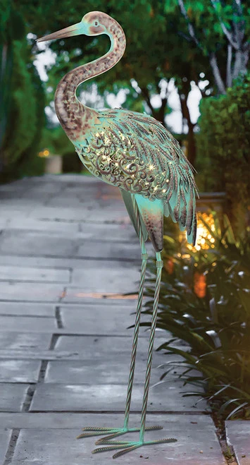 Verdigris Crane Solar Garden Statue - Down