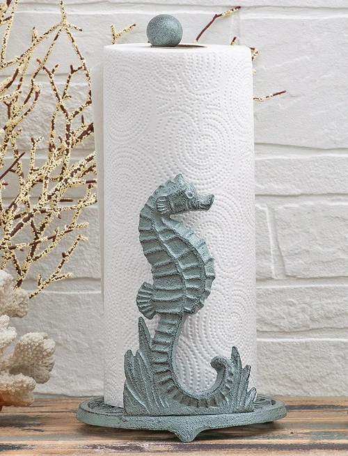 Patina Seahorse Metal Paper Towel Holder