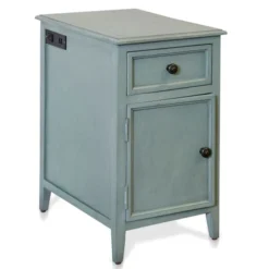 Bangor Seafoam Side Table With Cabinet And Power Outlet/USB Ports